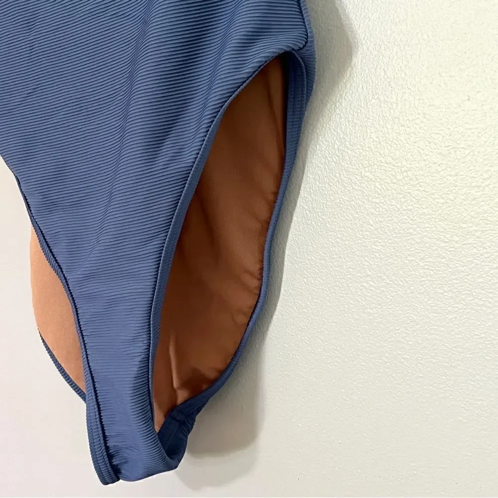 NWOT New J. crew Ribbed One Strap One Piece Swimsuit 0 Retro Blue Clean Lines